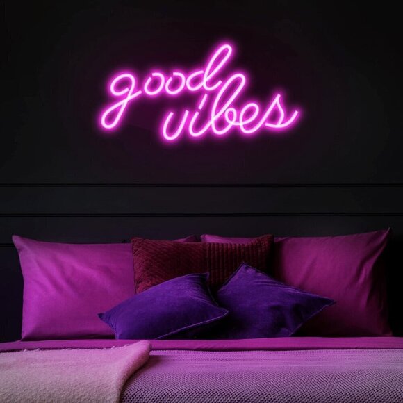 Neon Sign Pink Good Vibes Led Lights for Bedroom, Wall Decor (16.1 x 8.3 inch) - Picture 2 of 8